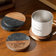 Sous-verres ronds en marbre noir et bois (4 pcs)