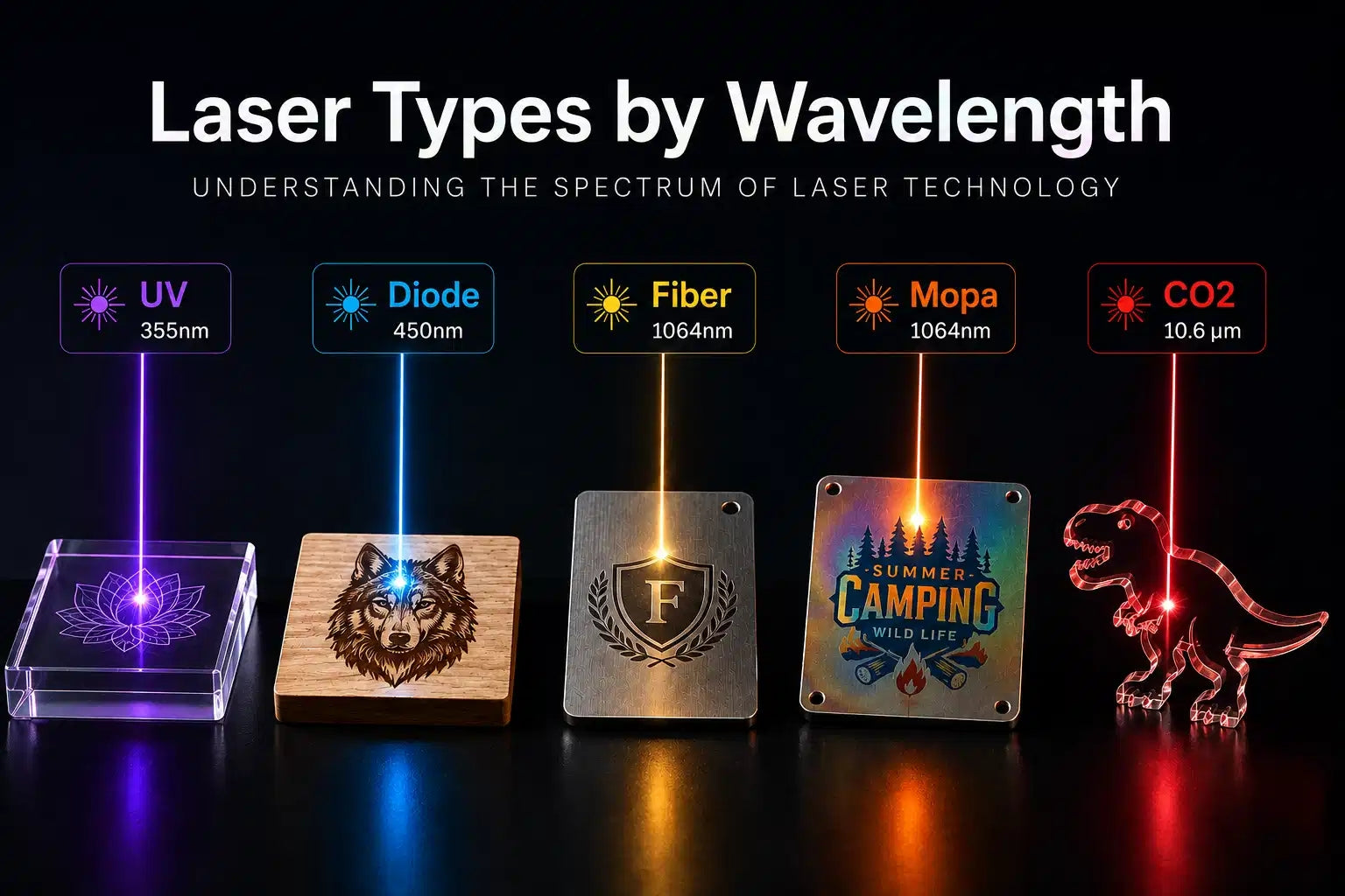 Types de graveurs laser : comparaison entre CO₂, diode, fibre, MOPA et UV