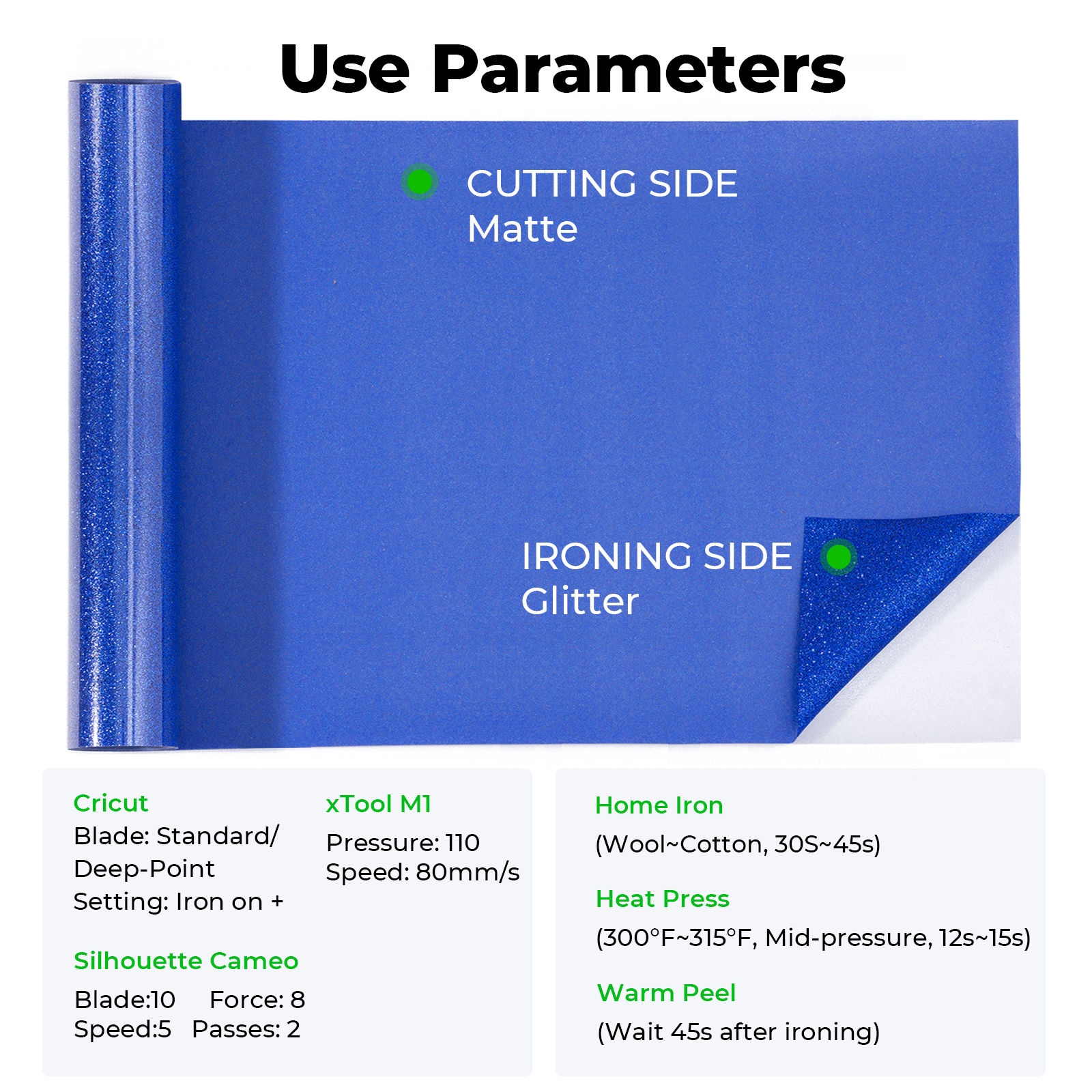 Rouleau de Vinyle de Transfert Thermique Paillettes Bleu Marine HTV