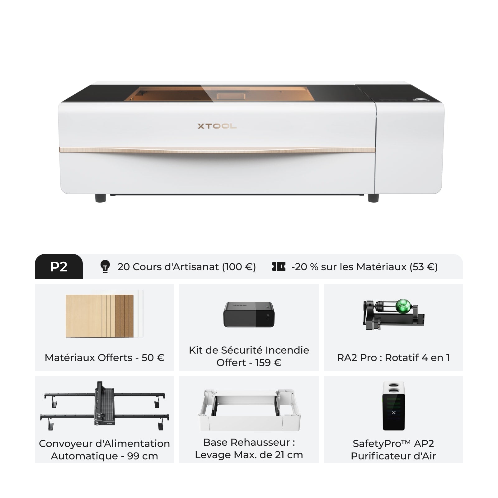 xTool P2S & P2 - Découpeur Laser CO2 de Bureau Polyvalent et Intelligent de 55W