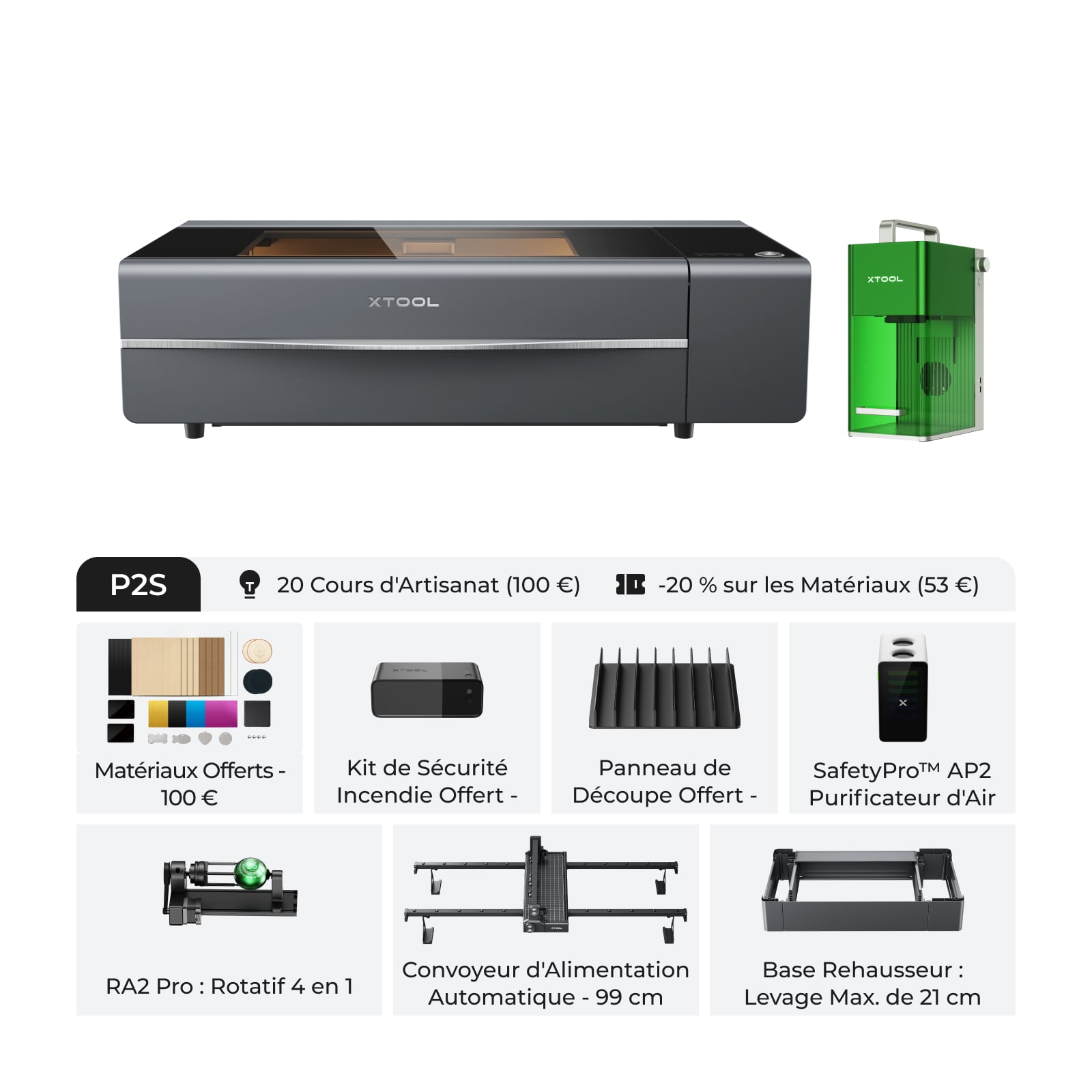 xTool P2S & P2 - Découpeur Laser CO2 de Bureau Polyvalent et Intelligent de 55W