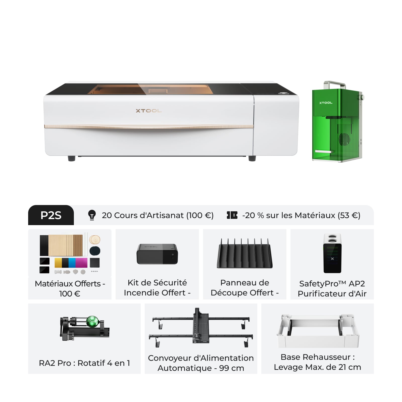 xTool P2S & P2 - Découpeur Laser CO2 de Bureau Polyvalent et Intelligent de 55W