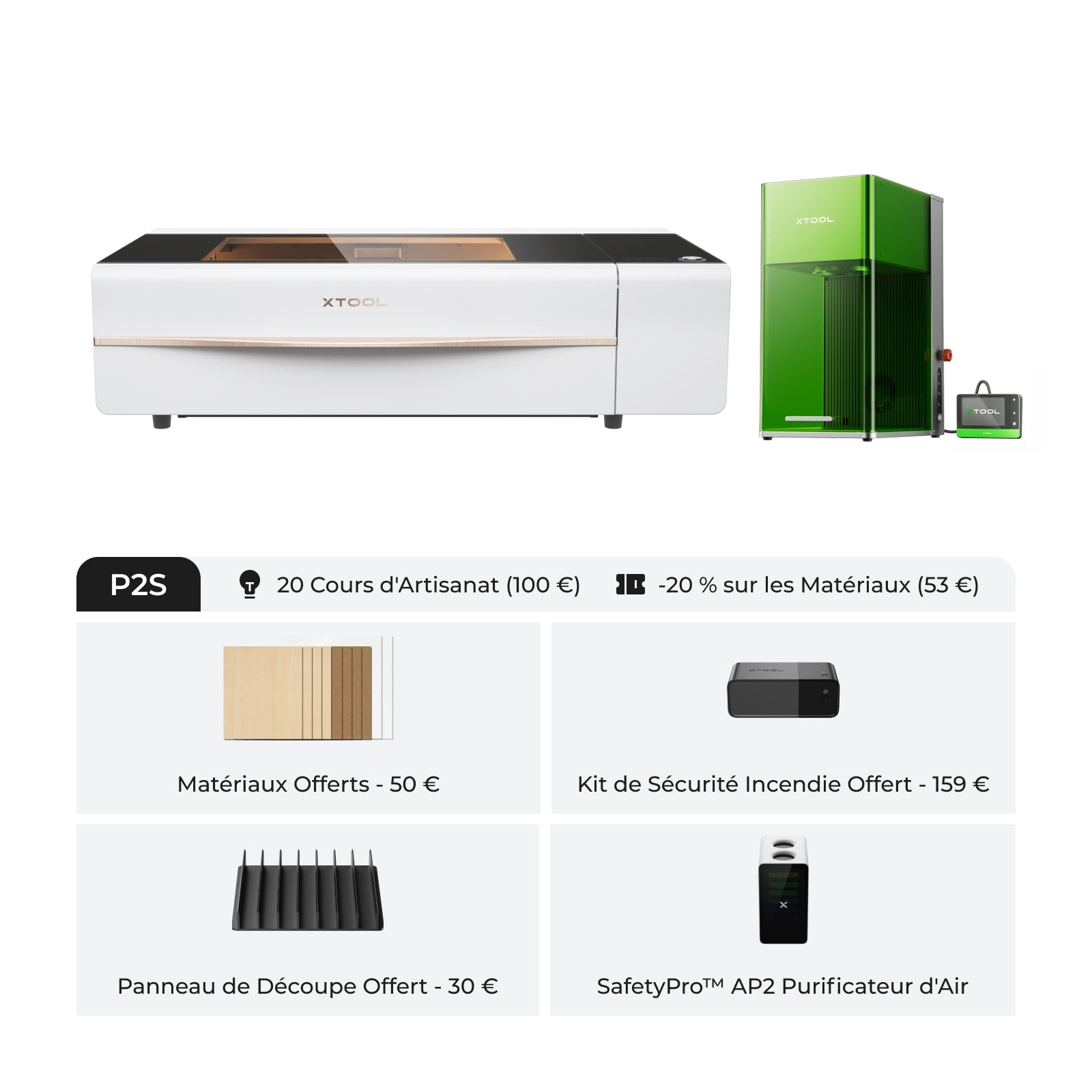 xTool P2S & P2 - Découpeur Laser CO2 de Bureau Polyvalent et Intelligent de 55W