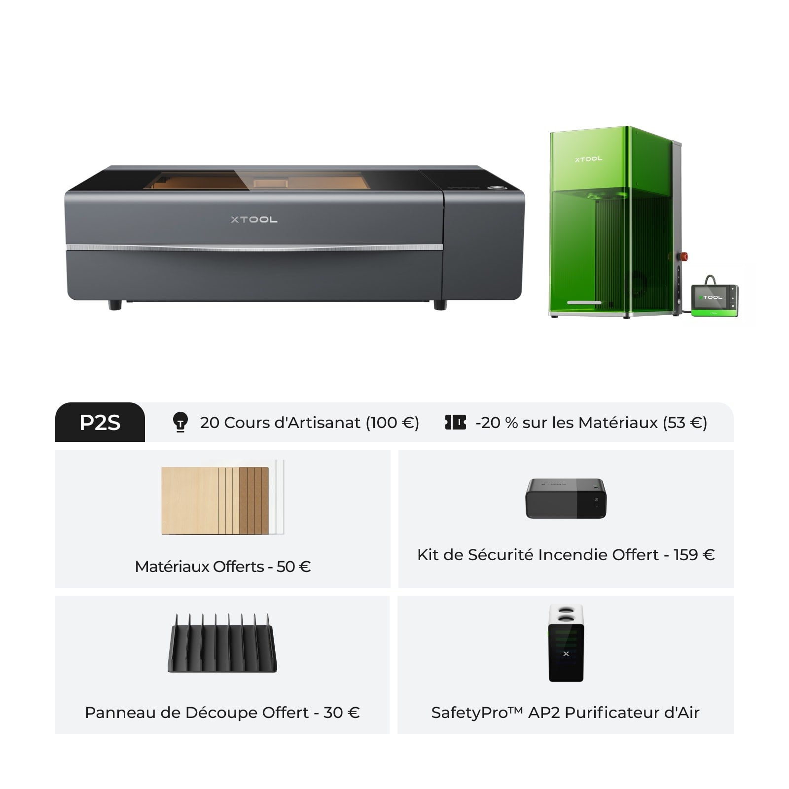 xTool P2S & P2 - Découpeur Laser CO2 de Bureau Polyvalent et Intelligent de 55W