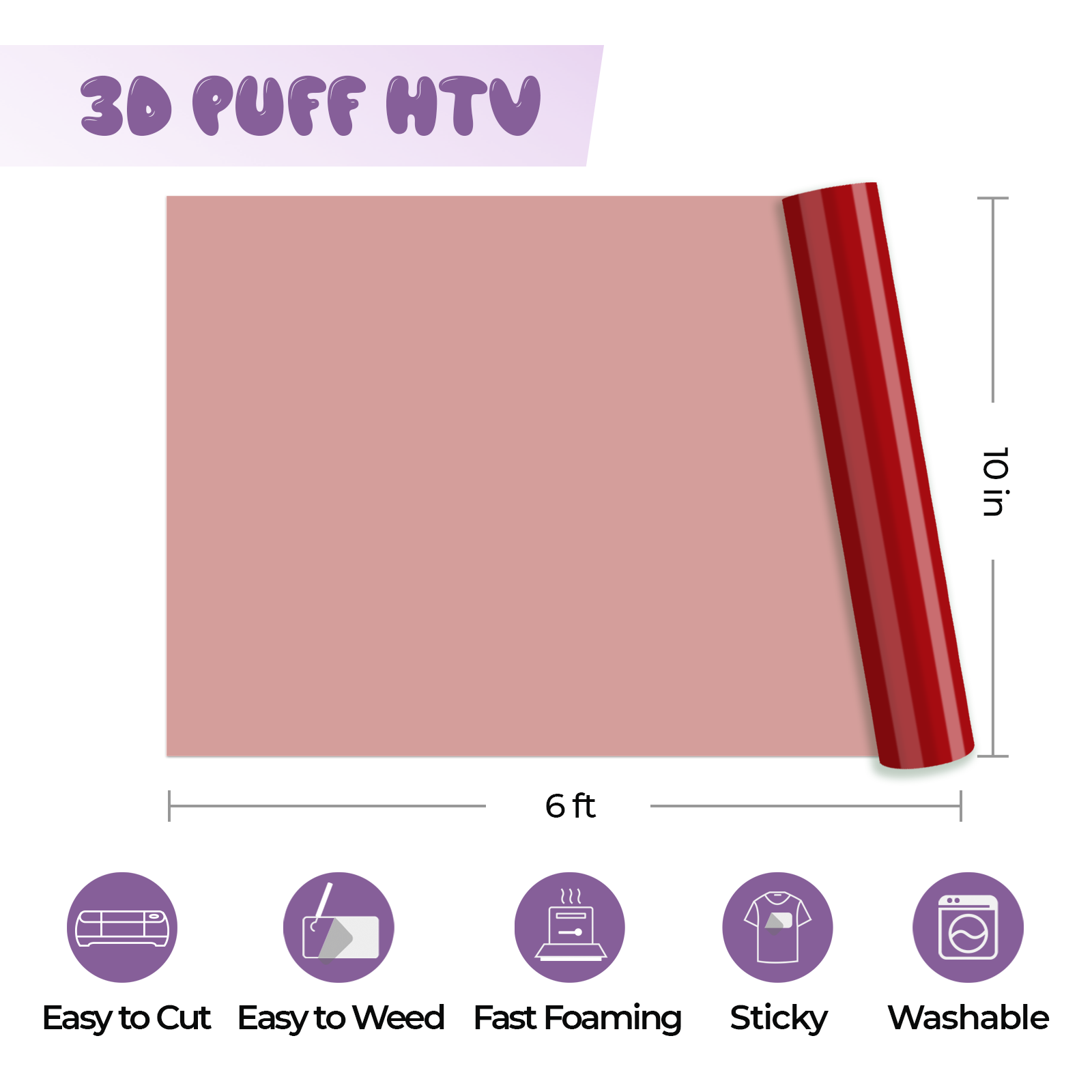 Rouleau de Vinyle Thermocollant Puff Rouge 3D