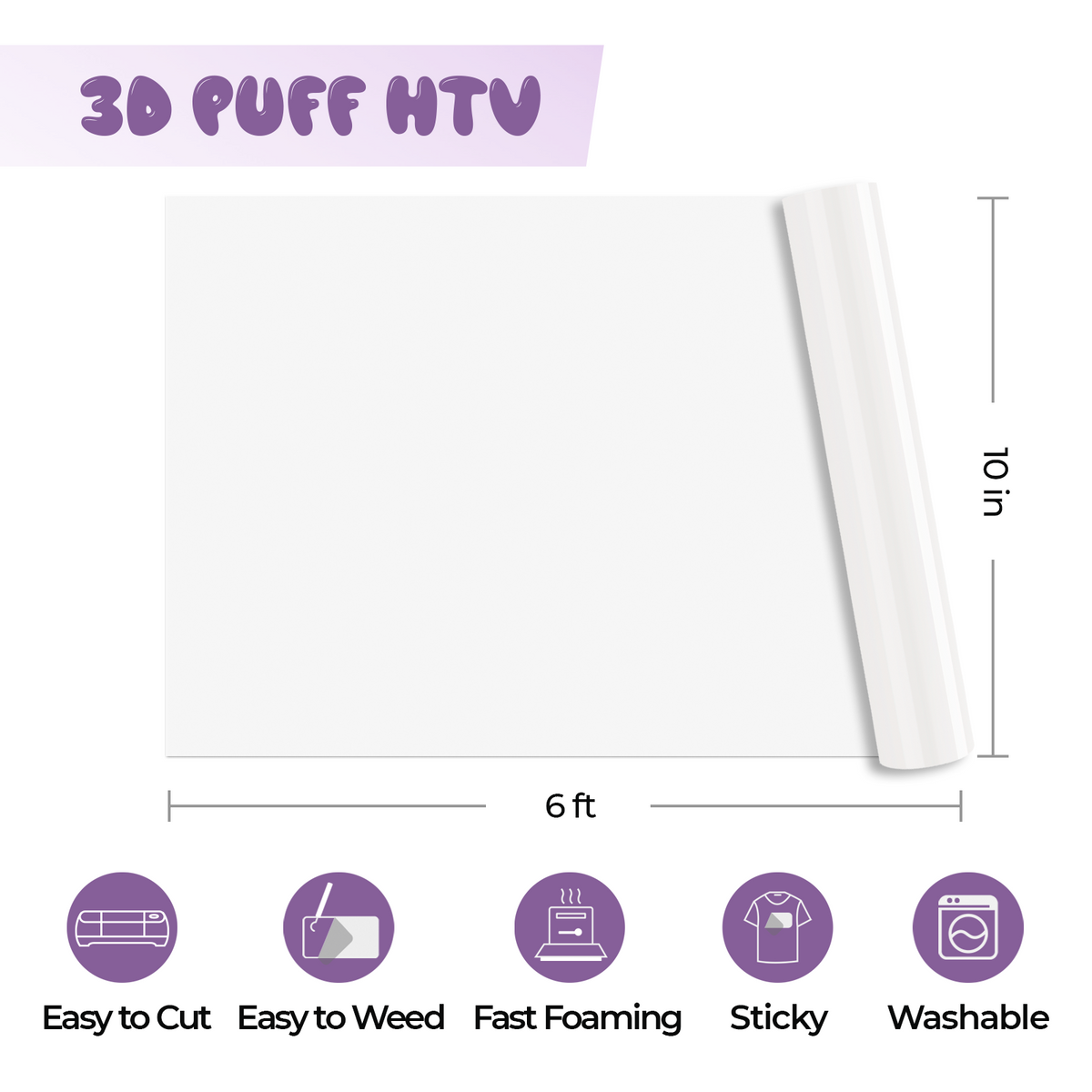 Rouleau De Vinyle Thermocollant Blanc Brillant 30,48x726 Cm - HTV Pour Machine De Découpe - Forte Adhérence, Lavable
