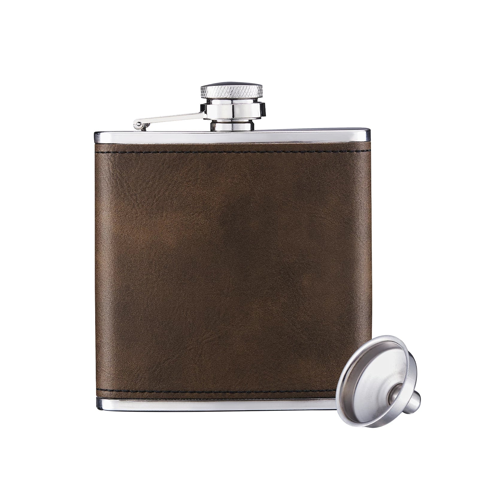 Flasque 100ml Acier Inoxydable Avec Revêtement Cuir Synthétique Marron - Bouteille Alcool Portable Pour Extérieur