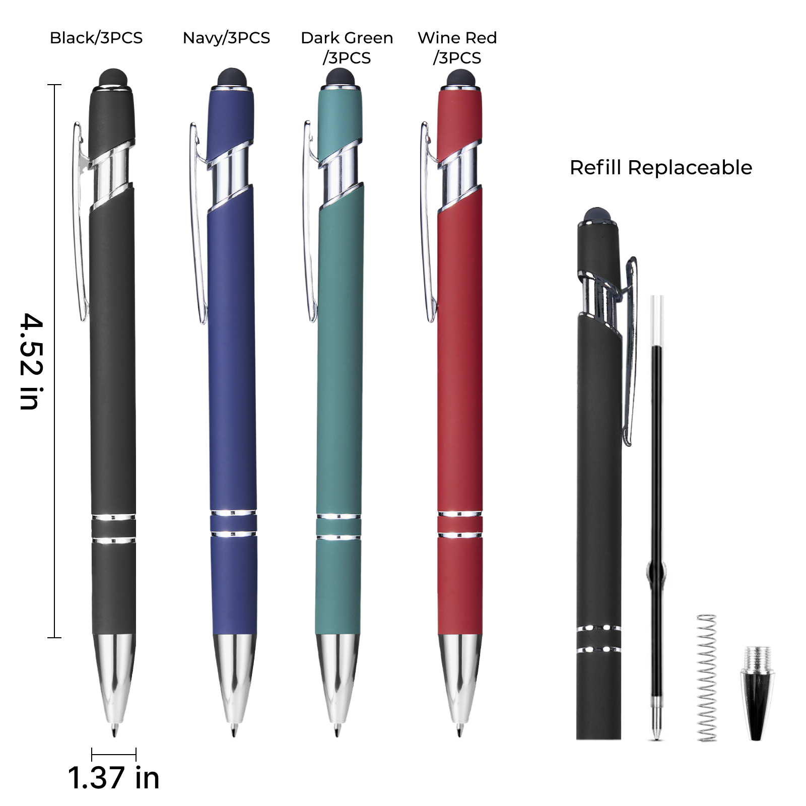 Stylos à Bille avec Stylet (12 pièces)