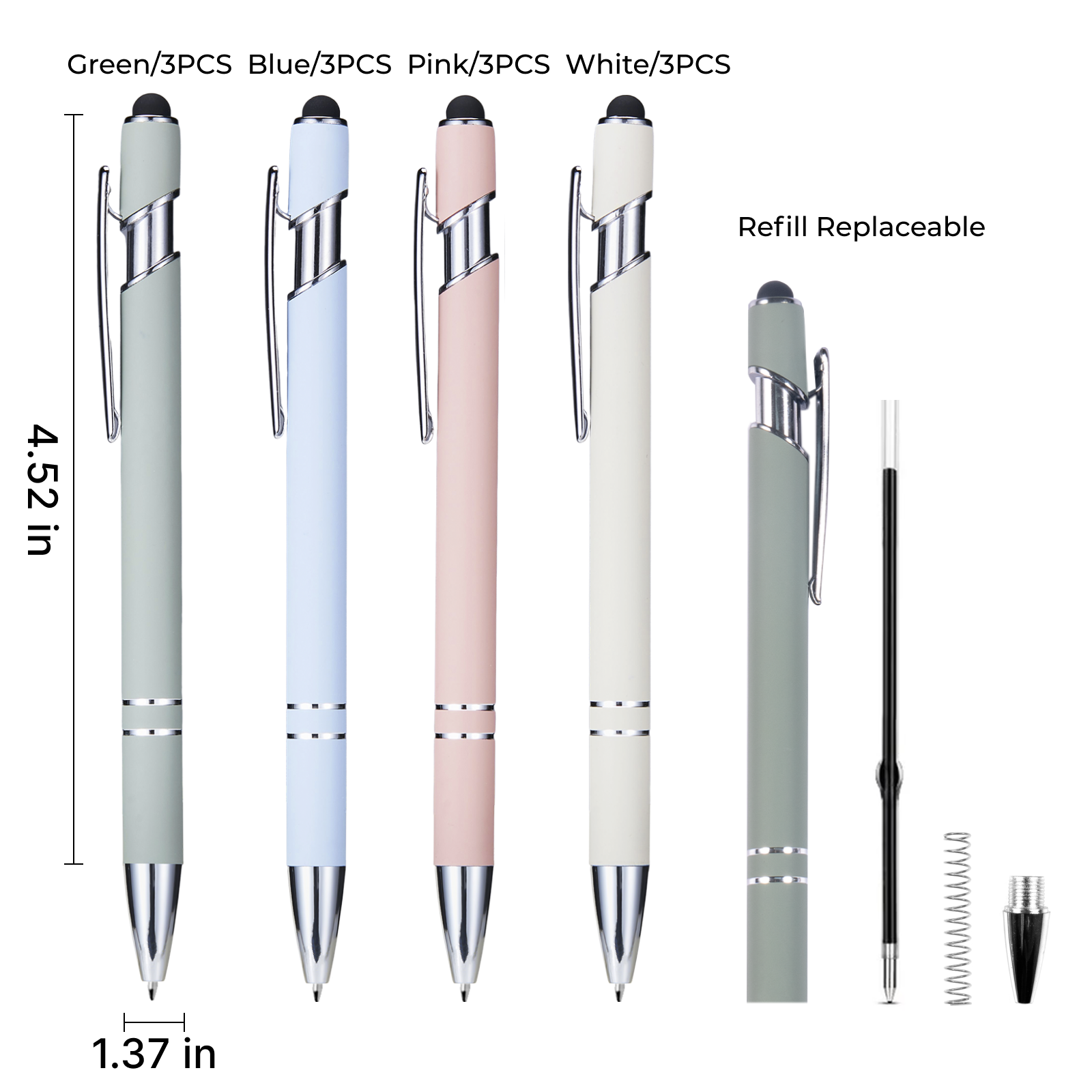 Stylos à Bille avec Stylet (12 pièces)