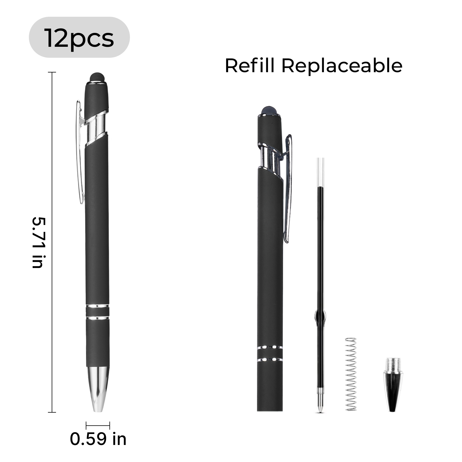 Stylos à Bille avec Stylet (12 pièces)