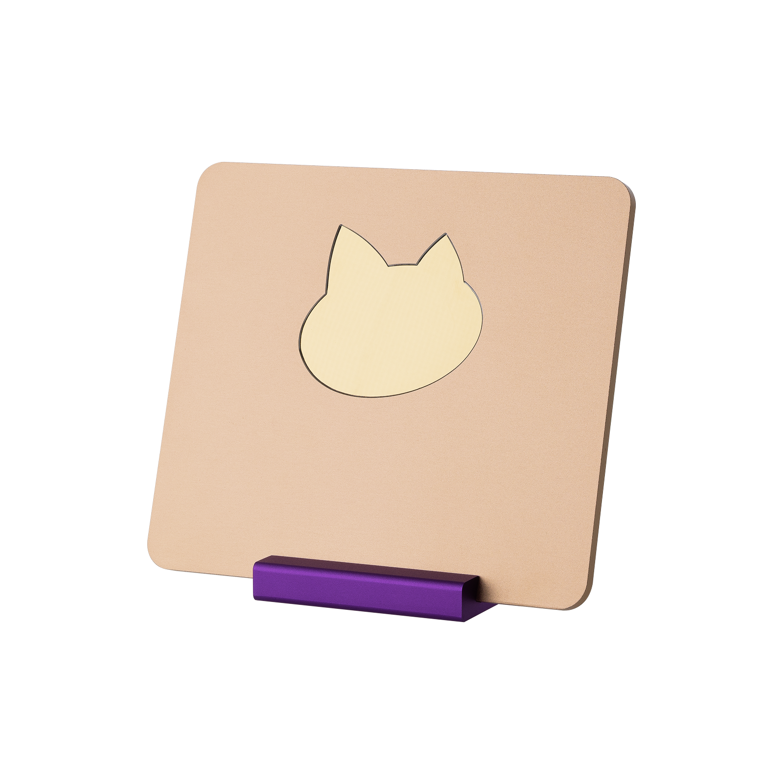Matte gold metal award plaque with cat mirror center and purple base 02