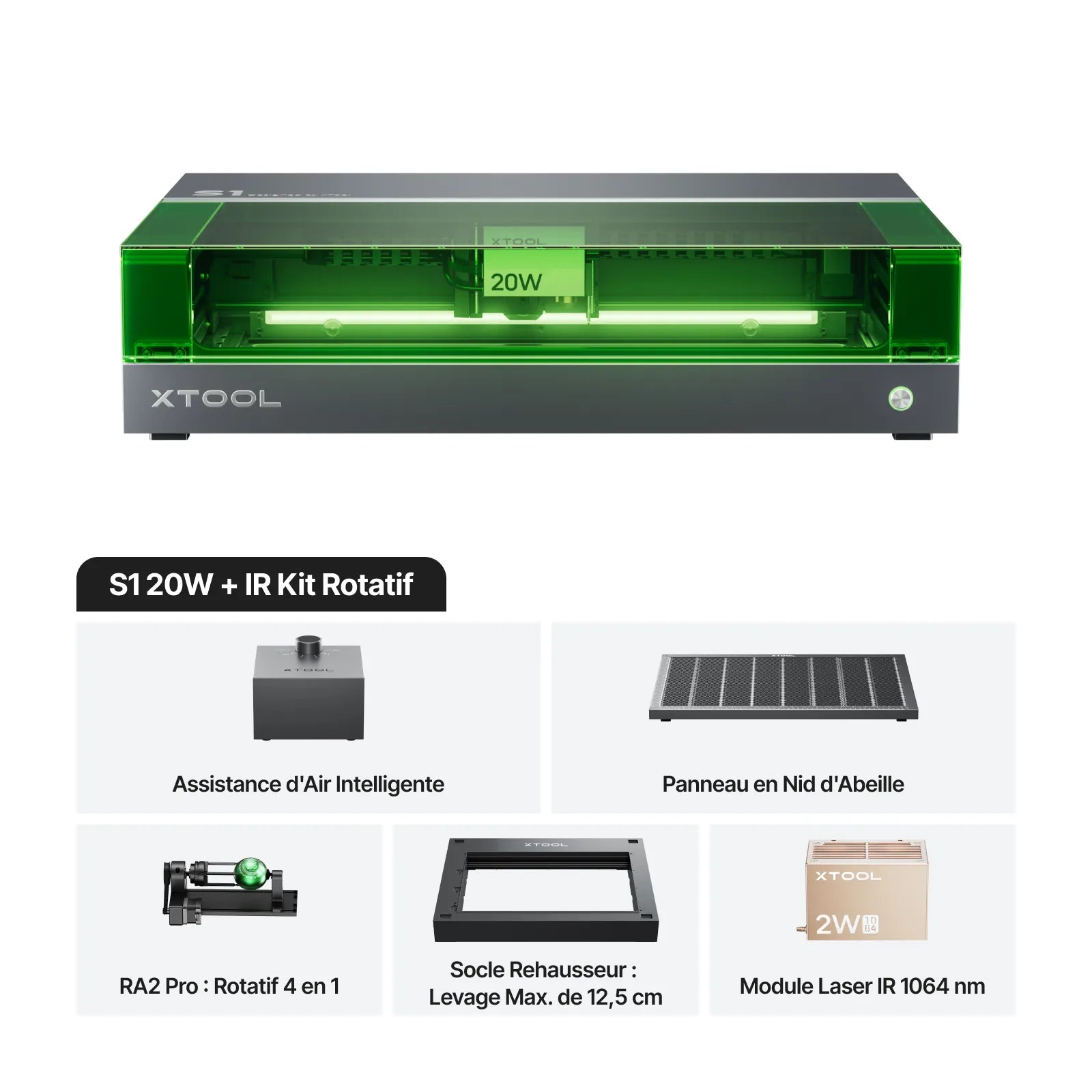 xTool S1 Kit Laser + IR 1064 nm: Graveur et découpeur laser à diode fermé