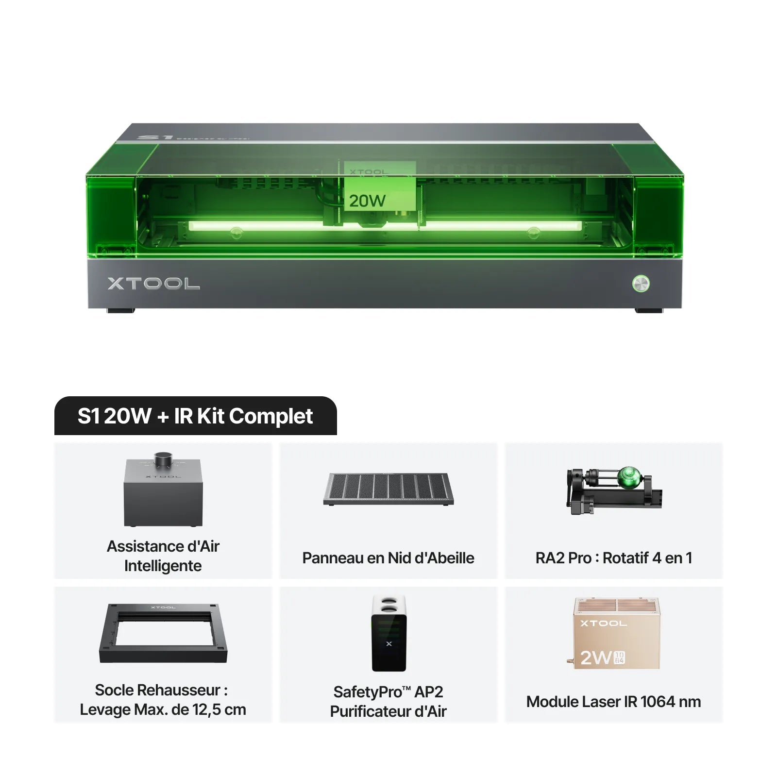 xTool S1 Kit Laser + IR 1064 nm: Graveur et découpeur laser à diode fermé