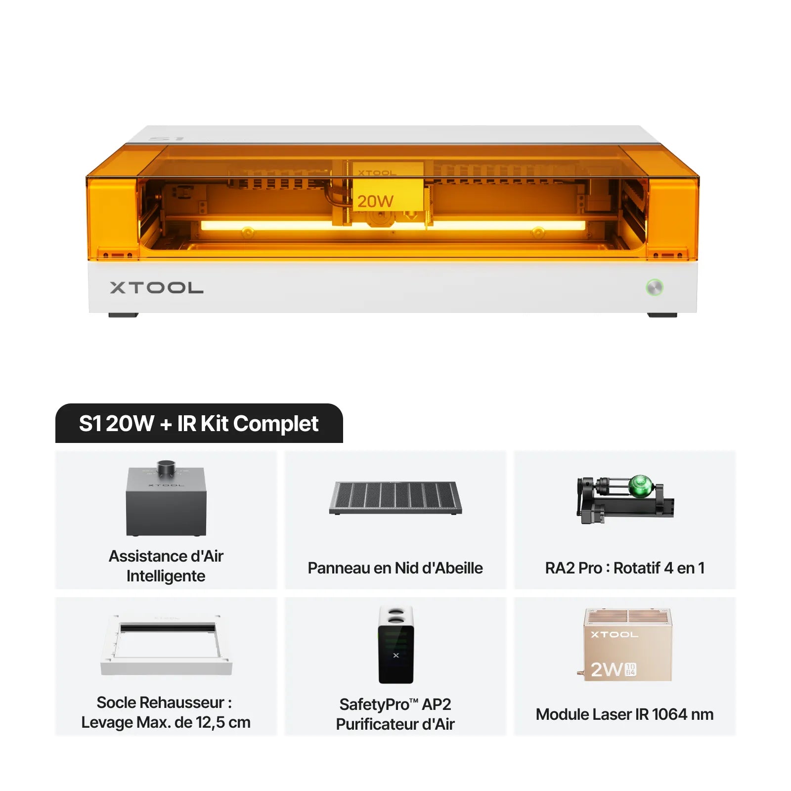 xTool S1 Kit Laser + IR 1064 nm: Graveur et découpeur laser à diode fermé