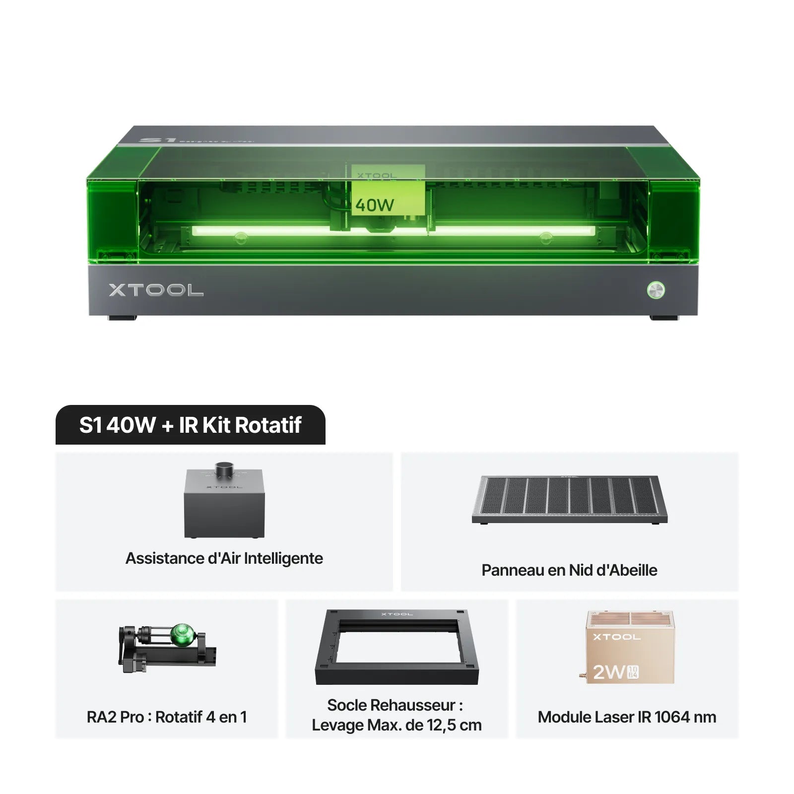 xTool S1 Kit Laser + IR 1064 nm: Graveur et découpeur laser à diode fermé