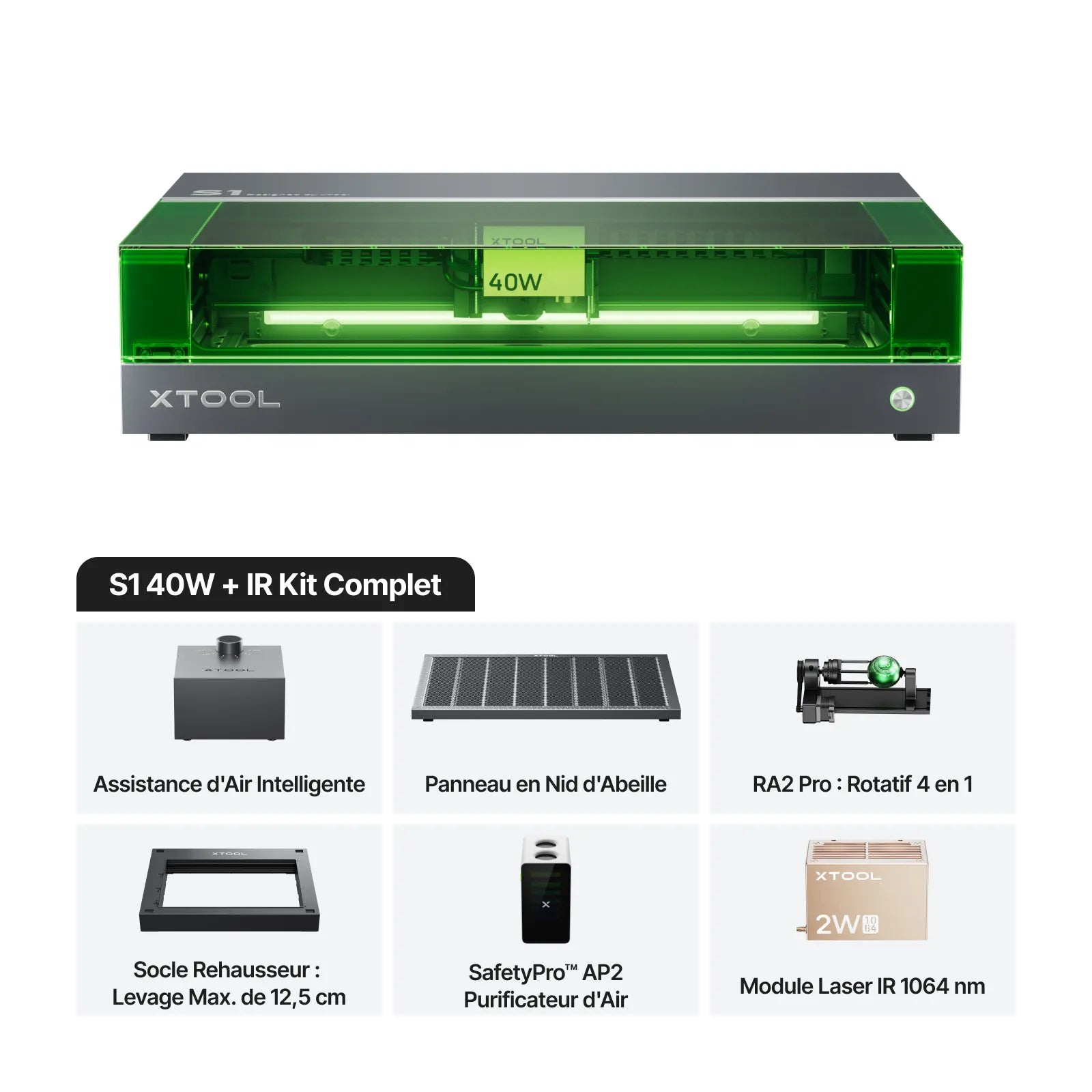 xTool S1 Kit Laser + IR 1064 nm: Graveur et découpeur laser à diode fermé
