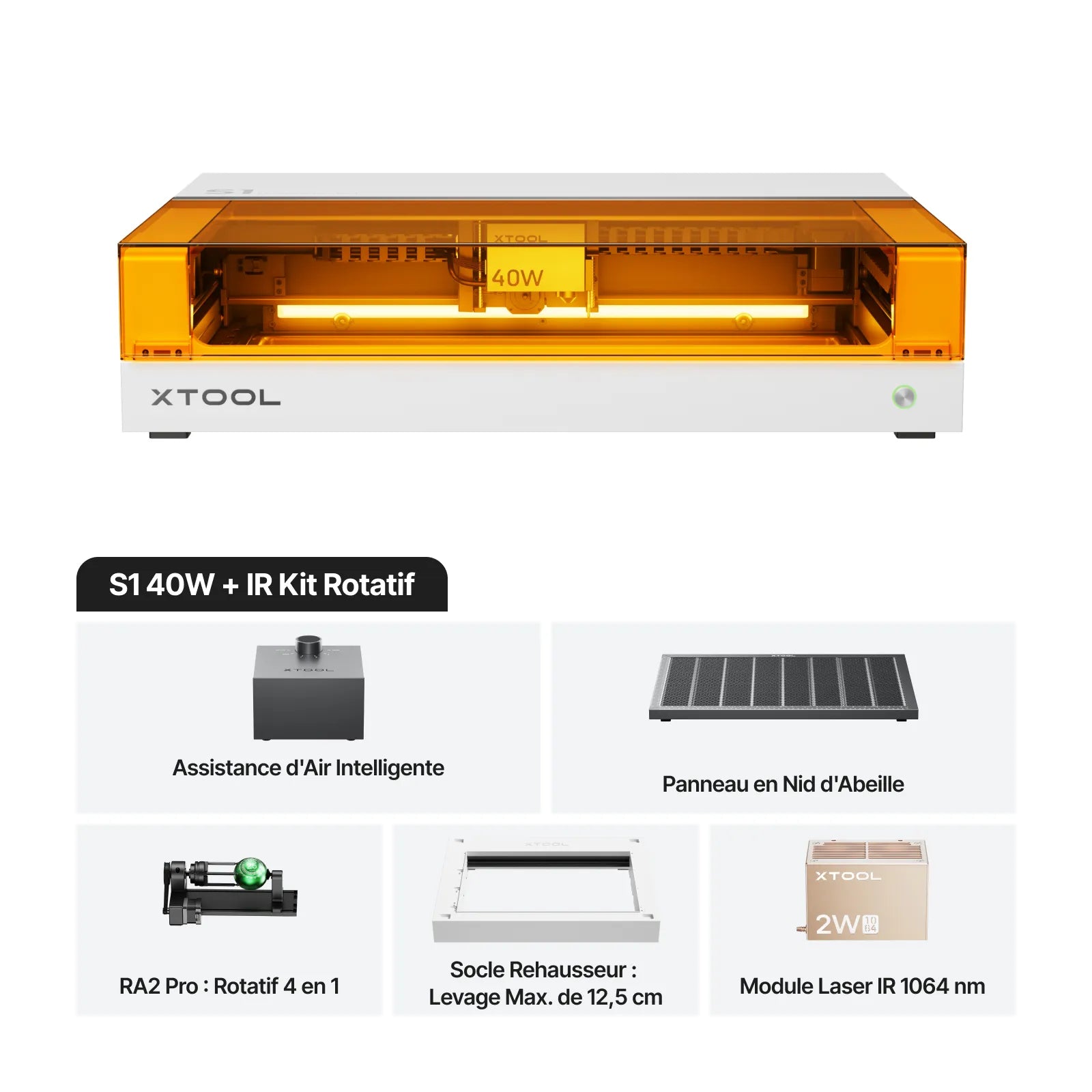 xTool S1 Kit Laser + IR 1064 nm: Graveur et découpeur laser à diode fermé