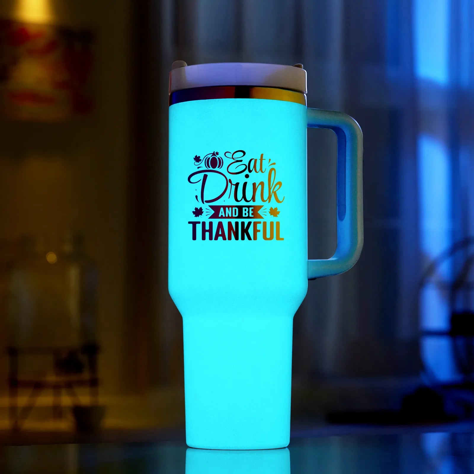 Gobelet en acier inoxydable bleu pastel irisé phosphorescent avec poignée (1,2 L / 40oz)