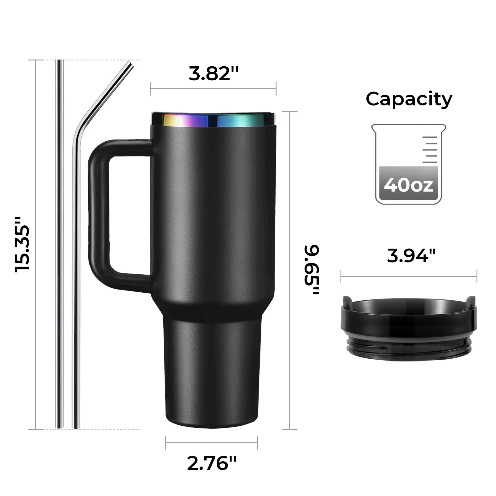 Gobelet en acier inoxydable blanc à irisé avec poignée amovible (1,18 L)