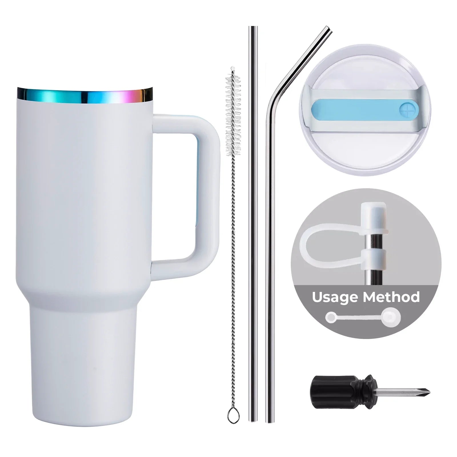 Gobelet en acier inoxydable dégradé bleu clair-gris à irisé avec poignée amovible (1,18 L)