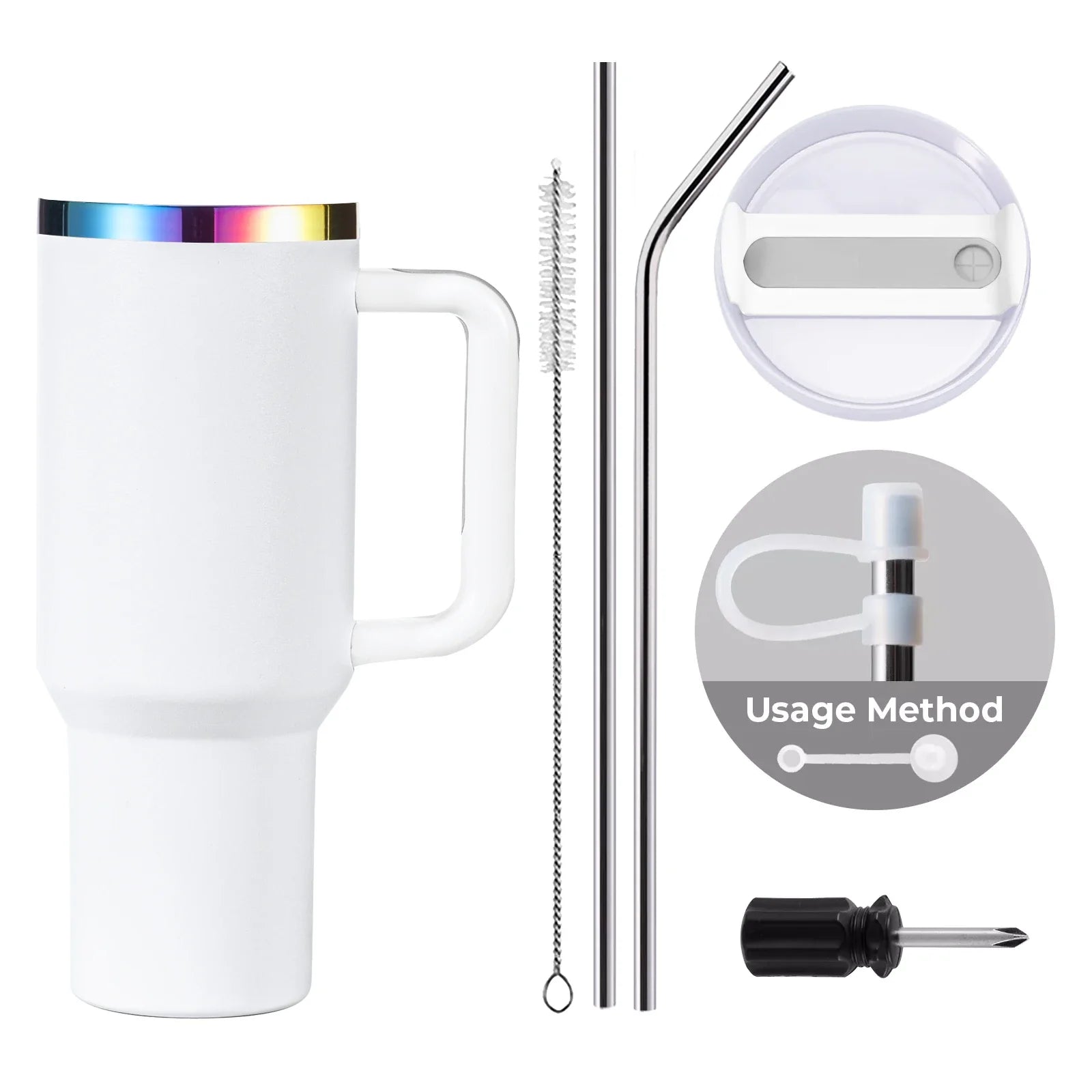 Gobelet en acier inoxydable blanc à irisé avec poignée amovible (1,18 L)