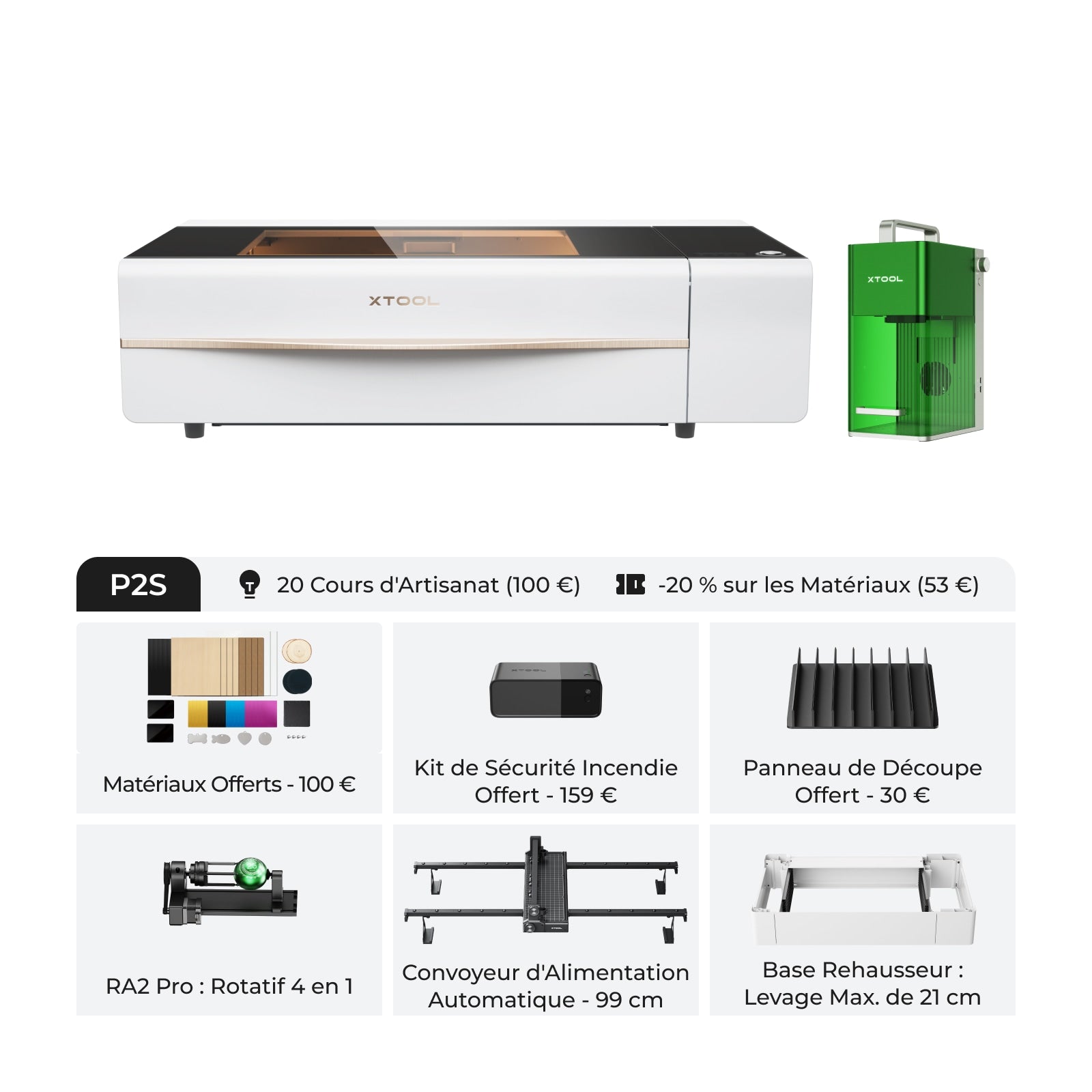 xTool P2S - Découpeur Laser CO2 de Bureau Polyvalent et Intelligent de 55W - xTool France Store