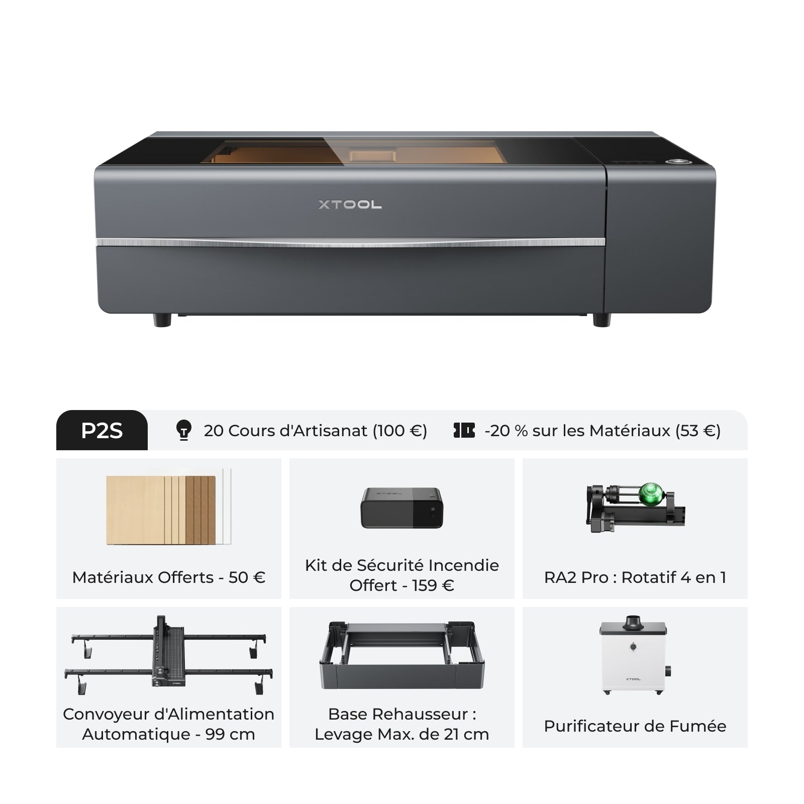 xTool P2S - Découpeur Laser CO2 de Bureau Polyvalent et Intelligent de 55W - xTool France Store