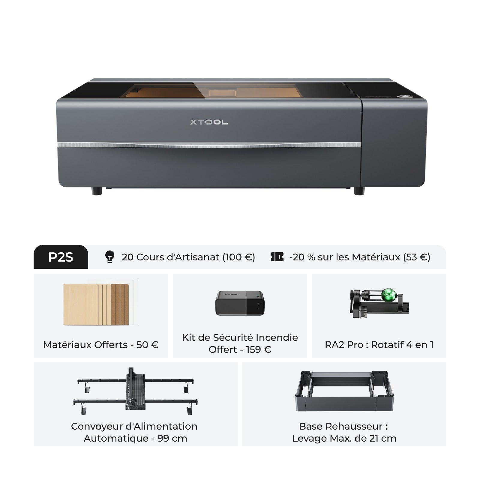 xTool P2S - Découpeur Laser CO2 de Bureau Polyvalent et Intelligent de 55W - xTool France Store