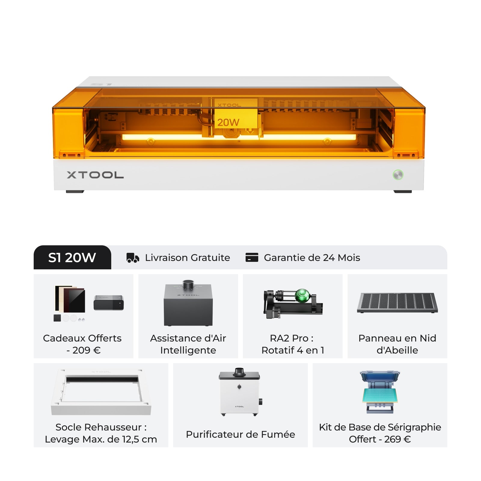 xTool S1 20W Kit Complet Blanc