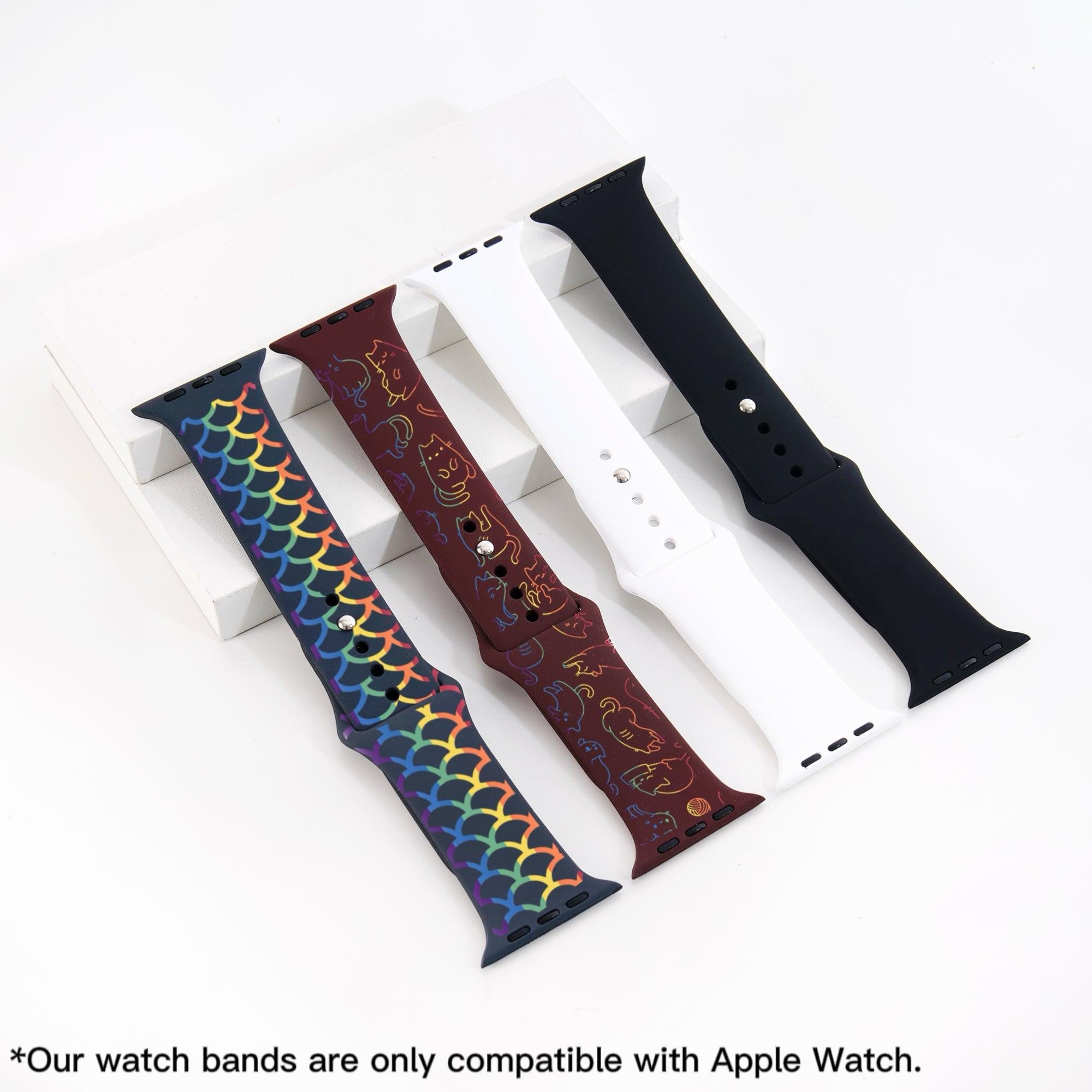 Silicone Apple Watch Bands avec Remplissage Arc-en-ciel à Graver (modèle classique)