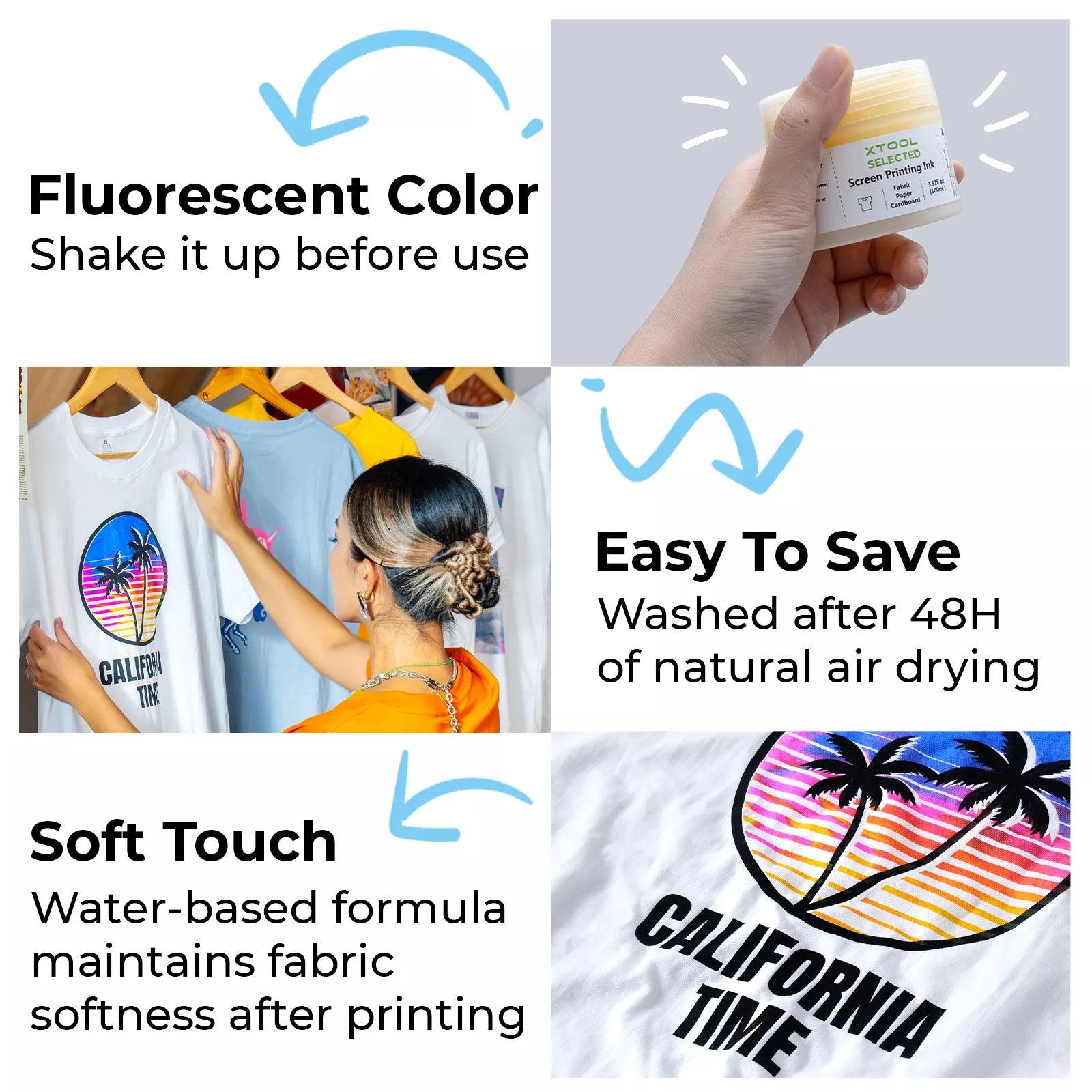 Kit d'encre de sérigraphie couleur fluorescente (6 couleurs) - xTool France Store